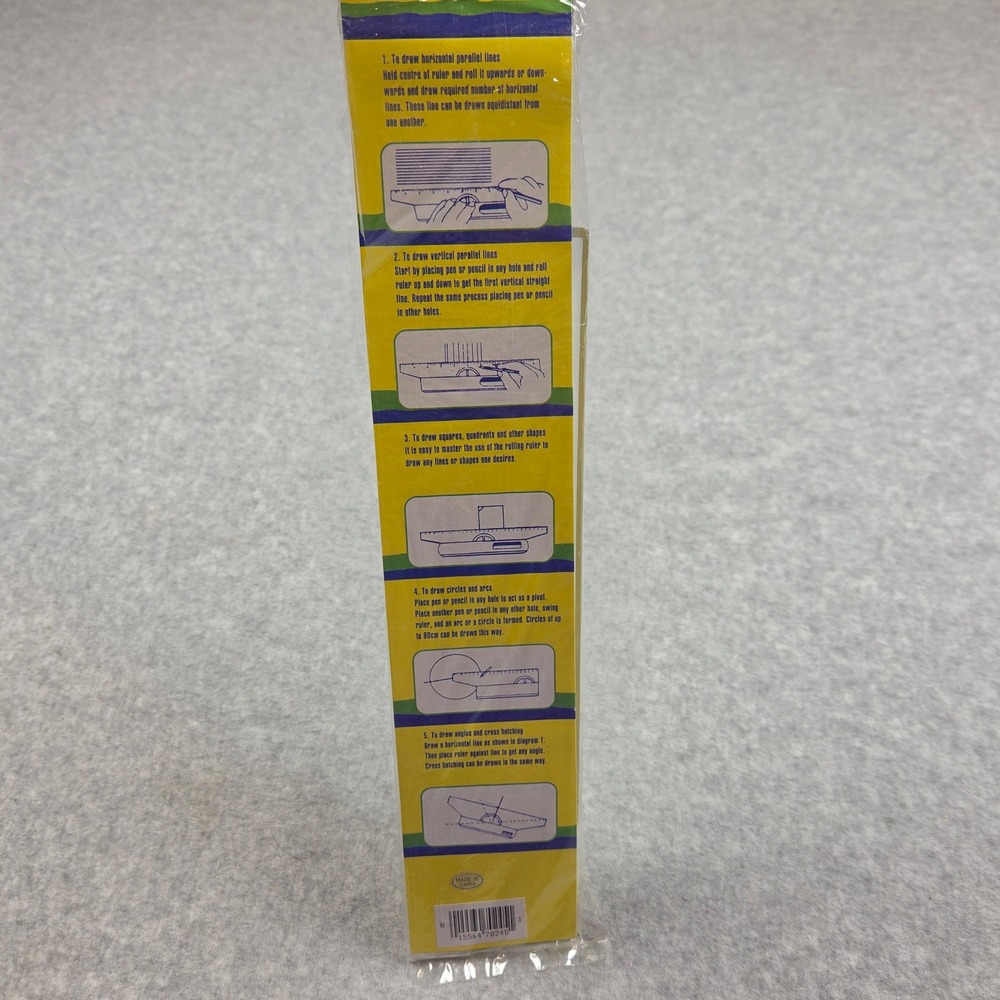 Rolling Ruler 12 Inch Parallel Drawing Tool Protractor Yellow Multi-Purpose New - Picture 4 of 7